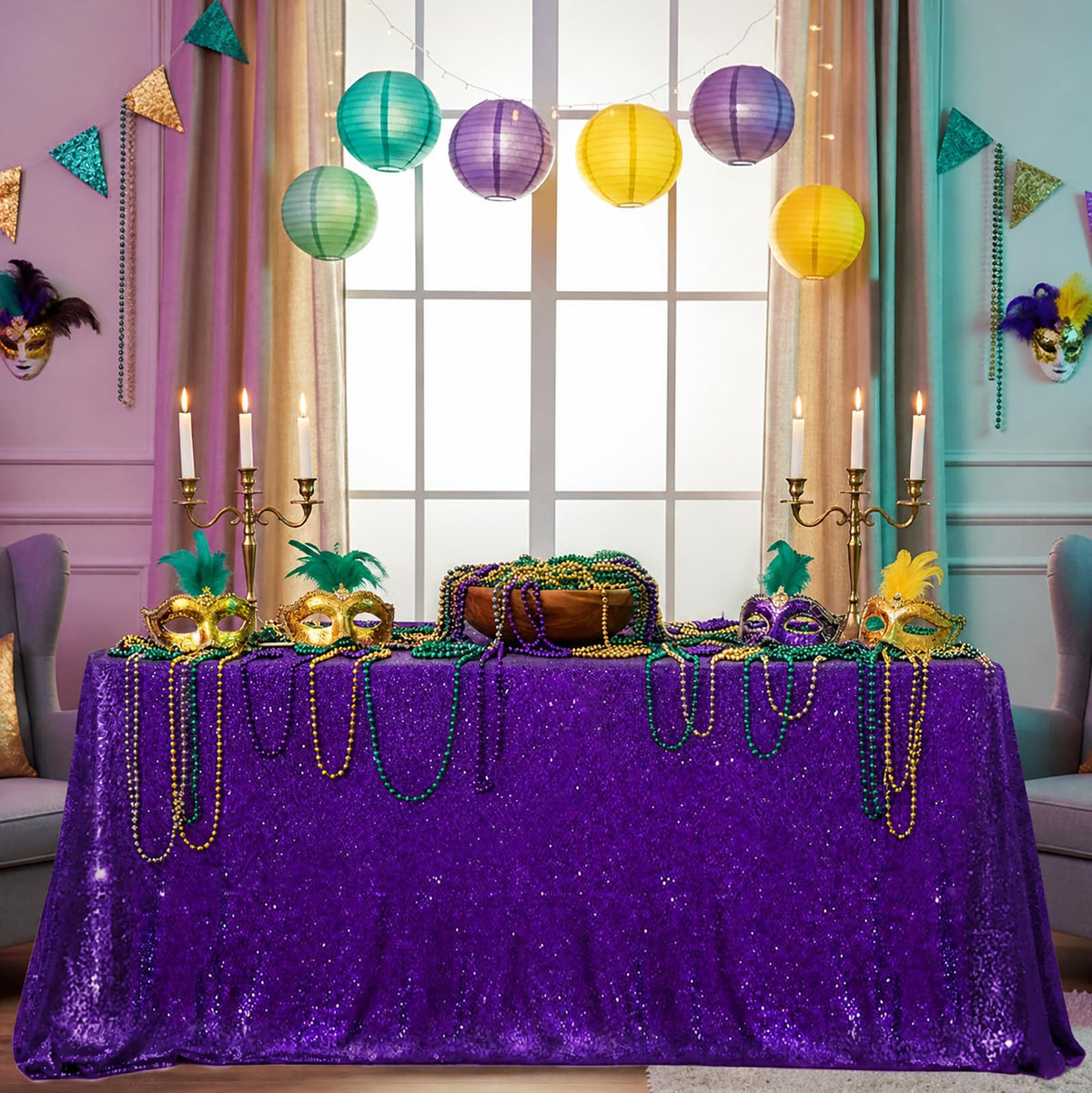 Purple Sequin Tablecloth Sparkly Mermaid Tablecloth Halloween Glitter Table Overlay Bridal Shower Decorations Christmas Rectangular Tablecloths 50x80 Inch