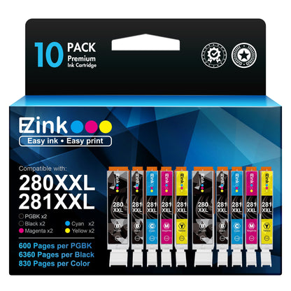 E-Z Ink (Compatible Ink Cartridge Replacement for Canon 280 281 PGI-280XXL CLI-281XXL Compatible with PIXMA TR7520 TR8520 TS6120 TS6220 TS6320 TS8120 TS9120 TS9521C TS702 Printer (10 Pack) 🍁 All In One Marketplace Canada