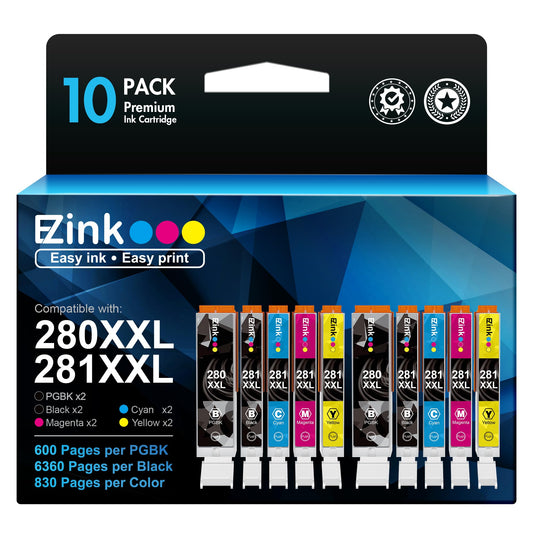 E-Z Ink (Compatible Ink Cartridge Replacement for Canon 280 281 PGI-280XXL CLI-281XXL Compatible with PIXMA TR7520 TR8520 TS6120 TS6220 TS6320 TS8120 TS9120 TS9521C TS702 Printer (10 Pack) 🍁 All In One Marketplace Canada
