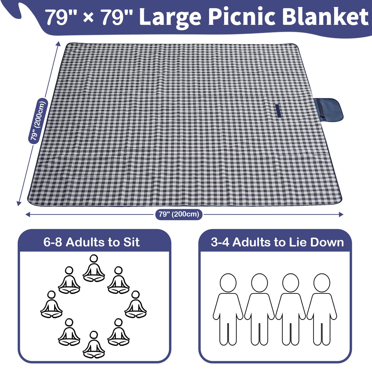 Extra Large Outdoor Picnic Blanket, 79"x79" Waterproof Picnic Mat, Sandproof Beach Blanket Portable Camping Blanket Lightweight for Park Beach Camping Courtyard (Dark Blue) 🍁 All In One Marketplace Canada