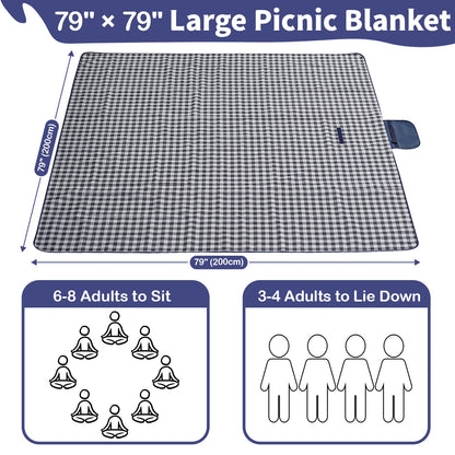 Extra Large Outdoor Picnic Blanket, 79"x79" Waterproof Picnic Mat, Sandproof Beach Blanket Portable Camping Blanket Lightweight for Park Beach Camping Courtyard (Dark Blue) 🍁 All In One Marketplace Canada