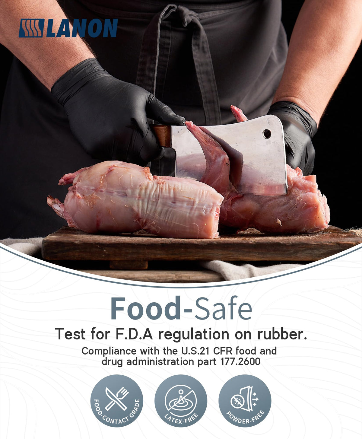 LANON Food Safe Disposable Black Nitrile Gloves, Latex-Free, Powder-Free, Silicone-Free, Textured Fingertips, Cooking, Medium 🍁 All In One Marketplace Canada