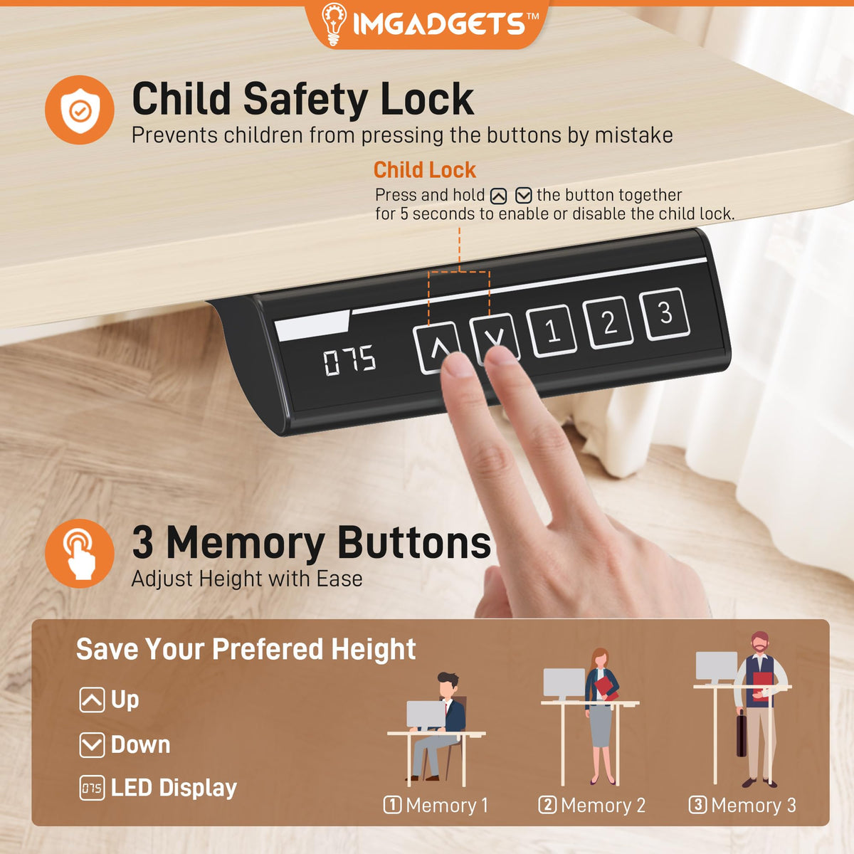 IMGadgets Electric Standing Desk, 47x24 Inches Height Adjustable, 2026 6th Gen Quiet Motor Ergonomic Sit Stand Desk, Computer Desk for Home Office, Height Memory Buttons, Display, 2 Headphone Holders 🍁 All In One Marketplace Canada