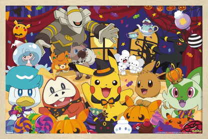 Pokémon: Halloween Party- Group Wall Poster, 34L" x 22.4W", Blonde Framed Version
