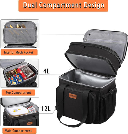 Expandable Large Lunch Bag, Double Deck Insulated Lunch Box Leakproof Durable Soft Cooler Bag for Men Women Adults Work Construction Beach Picnic Daytrip,16L,Black, GLENKEY 🍁 All In One Marketplace Canada