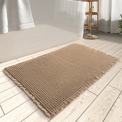 Rvolst Bath Mat Rug for Bathroom Waffle Woven Bathroom Mat Super Absorbent Machine Washable Non Slip Farmhouse Boho Bathroom Rug 46x77cm Brown 🍁 All In One Marketplace Canada