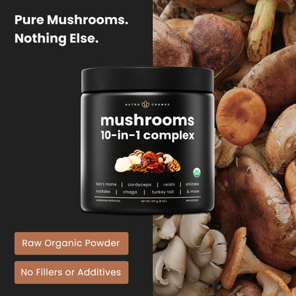 Organic Mushroom Powder - 10-in-1 Complex - Mushroom Supplement Powder Blend for Memory, Focus & Immune Support - Mushroom Blend For Coffee, Water, Smoothies - 8oz 🍁 All In One Marketplace Canada