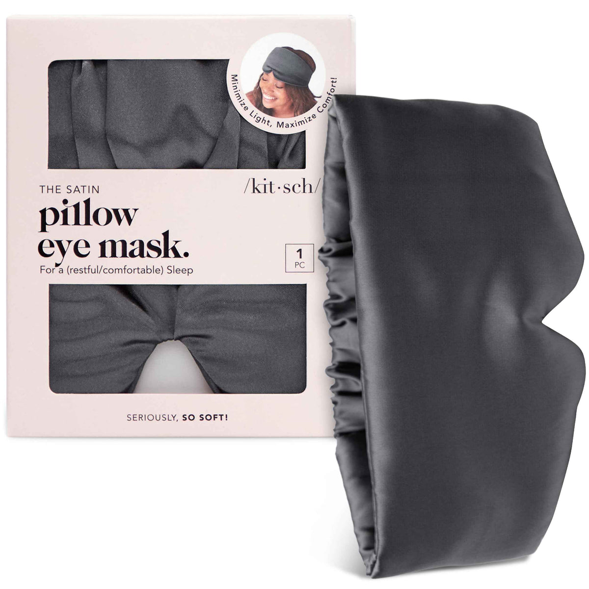 Kitsch Satin Sleep Mask - Eye Masks for Sleep, Softer Than Silk Satin Sleeping Mask Blindfold and Sleep Masks for Women and Men, Eye Care Travel Essentials - Charcoal Black 🍁 All In One Marketplace Canada