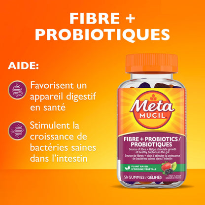 Metamucil Daily Fibre Gummies with Probiotics, Fuit Flavour, Daily Prebiotic + Probiotic, Fibre Supplement for Adults, Gelatin-Free, 50 Count 🍁 All In One Marketplace Canada