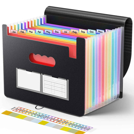 Sooez Accordion File Organizer, 13 Pockets Expanding File Folders, Portable Monthly Paper Bill Tax Receipt Organizer, Letter A4 Size Document Holder with Blank Labels, Black 🍁 All In One Marketplace Canada