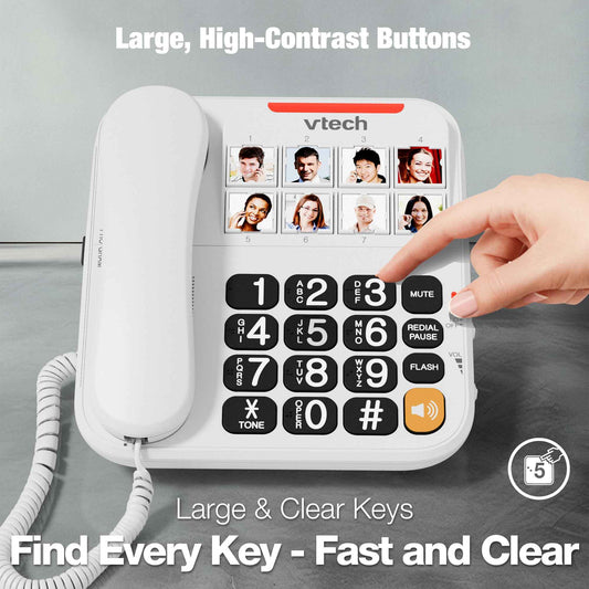 VTech Corded Phone with Oversized High-Contrast Buttons, 8 Photo Speed Dial, Large Buttons, Talking Digits for Seniors, Visual Ringer, Full-Duplex, Earpiece and Speakerphone Volume Control | SN1117 🍁 All In One Marketplace Canada