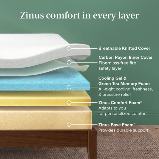 Zinus Twin Mattress - 8 Inch Green Tea Cooling Gel Memory Foam Mattress, Pressure Relief, for Cool Sleep, CertiPUR-US Certified Foam, Mattress in a Box, 10-Year Warranty, Twin Size 🍁 All In One Marketplace Canada