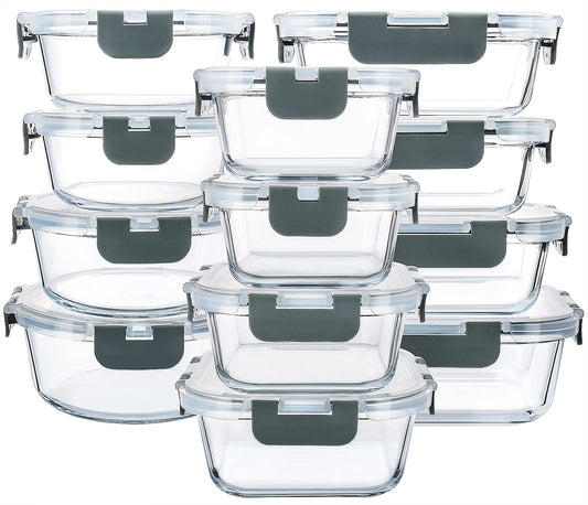 M MCIRCO 24-Piece Glass Food Storage Containers with Snap Locking Lids,Glass Meal Prep Containers Set - Airtight Lunch Containers, Microwave, Oven, Freezer and Dishwasher 🍁 All In One Marketplace Canada
