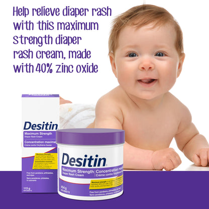 Desitin Maximum Strength Diaper Rash Cream, 40% Zinc Oxide Cream, for Immediate Relief, Dermatologist and Pediatrician Tested, Helps Heal, 454g 🍁 All In One Marketplace Canada