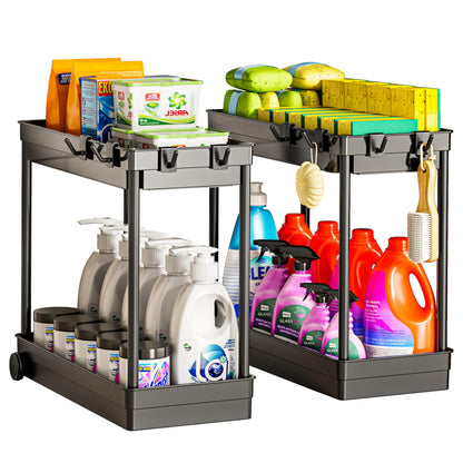 Cicilyna 2 Pack Under Sink Organizer, 2 Tier Bathroom Cabinet Organizers and Storage with Hook, Multi-purpose Storage Basket Shelf for Kitchen, Black 🍁 All In One Marketplace Canada