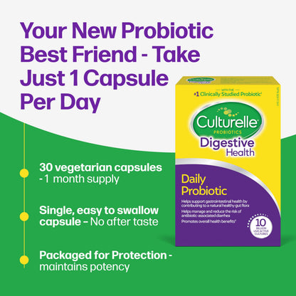 Culturelle Daily Digestive Health Daily Probiotic for Men and Women | With 100% Naturally Sourced Lactobacillus GG Strain †††††† | Pharmacist Recommended ††††† | Gluten Free and Vegan | 30 Count Capsules 🍁 All In One Marketplace Canada