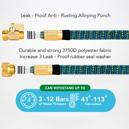 100ft Garden Hose with 10 Function Spray Nozzle, Expandable Garden Hose, 3/4" Easy Removal Solid Brass Connector, Flexible Water Hose, Extra Durable Material, Black&Blue by Luft 🍁 All In One Marketplace Canada