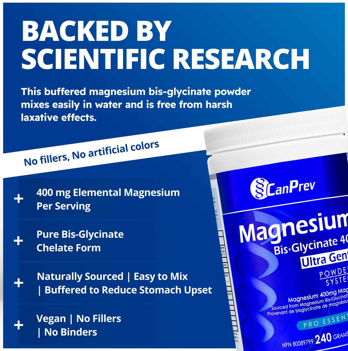 CanPrev Magnesium Bisglycinate Ultra Gentle 240g Powder 48-Servings - 400mg of Pure Elemental Magnesium Per Scoop - Chelated Complex - Muscle Health, Calm, Relaxation, Bone Health and Cramp Relief 🍁 All In One Marketplace Canada