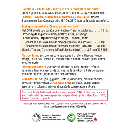 Jamieson Omega-3 Gummy with Vitamin D3, 90 Gummies, Orange and Lemon Flavours, Family Friendly (3+). Supports Brain Health and Immune Health, Non-GMO No Artificial Colours, Flavours, or Preservatives 🍁 All In One Marketplace Canada