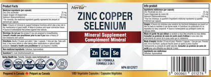 Herba Zinc Picolinate 25mg with Copper and Selenium - 180 Capsules | 3 in 1 Mineral Supplement | Selenium Zinc Copper Supplement | 6 Months Supply | Immune Support | Made in Canada 🍁 All In One Marketplace Canada
