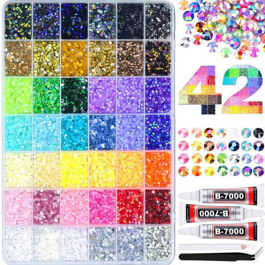 42 Colors 32000Pcs Jelly Rhinestones Bedazzling Kit, 3mm Multicolor Flatback Gems for Crafting, Bedazzle Kit with Tweezers Pen 3Pcs B7000 Glue for Clothes Book Shoes Nails Art Makeup 🍁 All In One Marketplace Canada