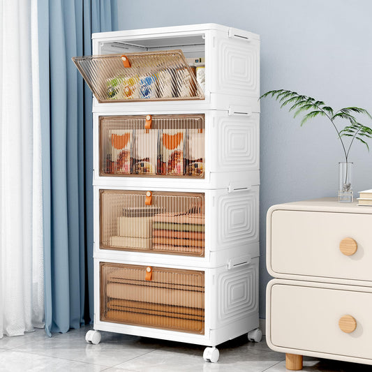 NestOrganix 4 Tier 23QT Plastic Storage Bins with Lid, Storage Containers with Wheels, Folding Storage Box, Stackable Storage Bins, Organizers and Storage for Home,Office 14.56" x 10.62" x 31.49" 🍁 All In One Marketplace Canada