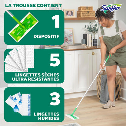 Swiffer Sweep + Mop, Broom & Mop Alternative, Dry & Wet Floor Cleaner for Dirt, Dust, Hair, All Purpose Cleaning Tool for Home, Bathroom, Kitchen, Set Includes 1 Sweeper, 14 Dry Pads, 5 Wet Pads Fresh 🍁 All In One Marketplace Canada