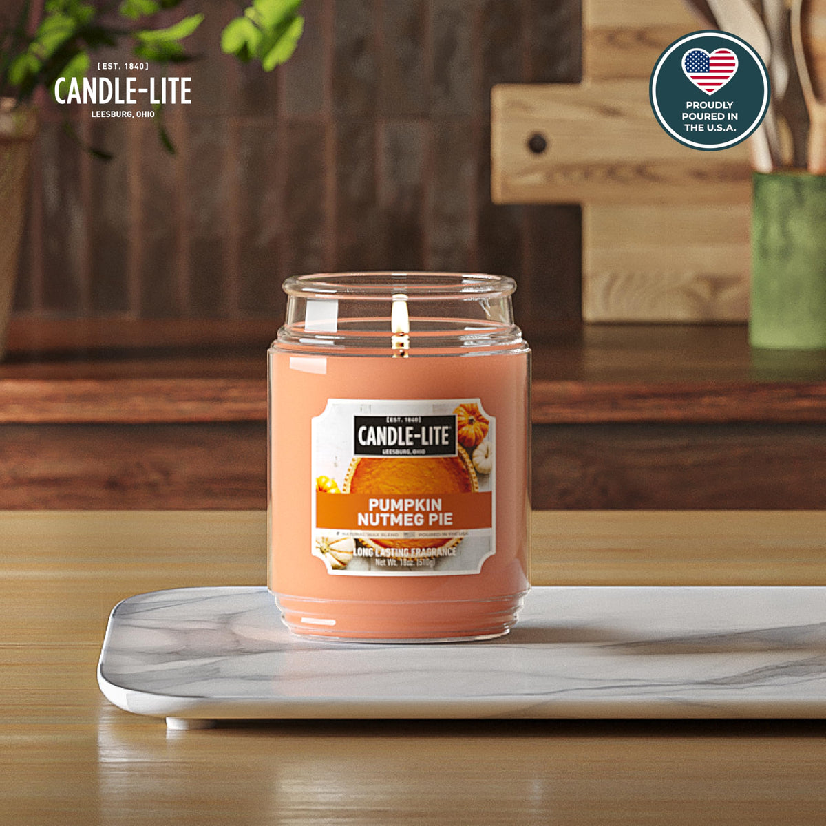 Candle-lite Halloween Scented Candles, Pumpkin Nutmeg Pie, 18 oz Jar, Proudly Poured in The USA, Aromatherapy Candle, Single-Wick with 110 Hours of Burn Time, Perfect for Creating an Inviting Ambiance