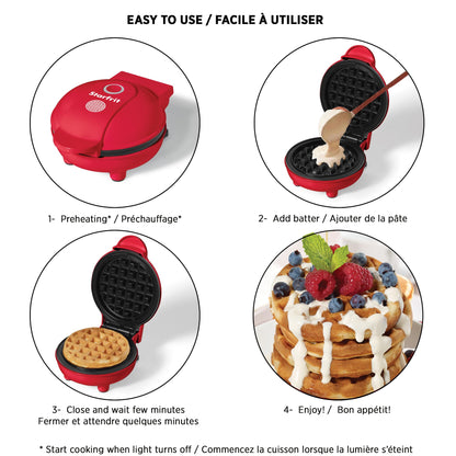 Starfrit Electric Mini Waffle Maker - 4" Non-Stick Cooking Surface - Easy to Use & Clean - Red - 350W 🍁 All In One Marketplace Canada