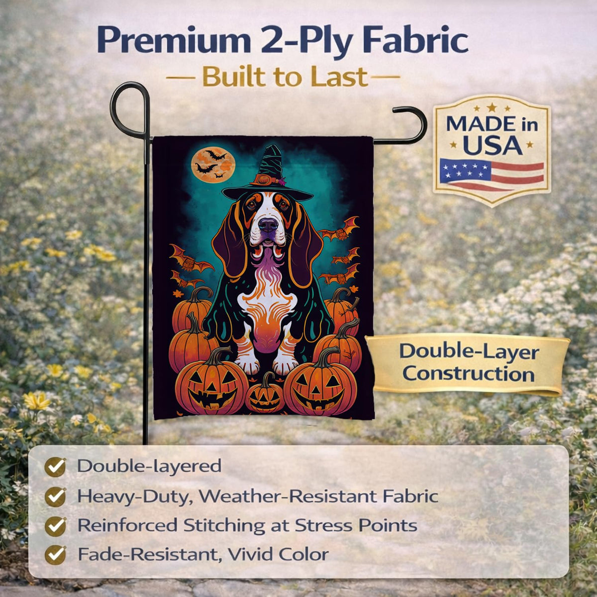 Caroline's Treasures Basset Hound Witchy Halloween Garden Flag