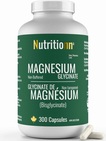 Magnesium Glycinate 200 mg Capsules (Elemental) from Non-Buffered Fully Chelated 100% Magnesium Bisglycinate - 300 Max-Capacity High-Absorption Capsules - Made in Canada - Nutritionn 🍁 All In One Marketplace Canada