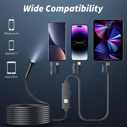Kinpthy Endoscope Camera with Light,1920P HD Borescope Tools with 8 Adjustable LED Lights, Endoscope with Semi-Rigid Snake Camera, Inspection Borescope for iOS and Android-16.4ft Single Lens 🍁 All In One Marketplace Canada