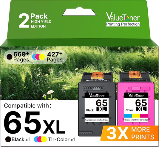 Valuetoner Remanufactured Ink Cartridges Replacement for HP 65XL Ink Cartridge Combo Pack 65 XL for Envy 5055 5052 5058 DeskJet 3755 2655 3720 3722 3723 3752 3758 2652 2624(1 Black, 1 Color) 🍁 All In One Marketplace Canada