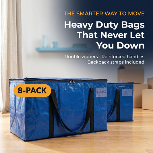 ClearSpace Heavy Duty Moving Bags or Storage Bag, 8 Pack – Large Moving Boxes with Backpack Straps, Zippers & Handles – Perfect for College Dorm, Traveling, Camping, Christmas Decorations 🍁 All In One Marketplace Canada