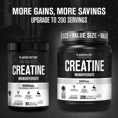 Jacked Factory Creatine Monohydrate Powder 425g - Canadian-Owned Informed Choice Certified Supplement for Increased Muscle Mass*, Improved Strength, Power, & Performance** - 85 Servings, Unflavored 🍁 All In One Marketplace Canada