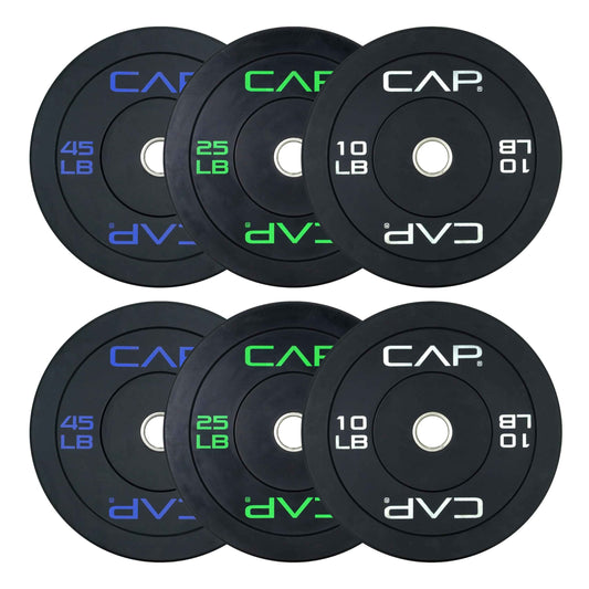CAP Barbell Economy Olympic Bumper Plate Set with Color Logo, Black, 160 lbs Set 🍁 All In One Marketplace Canada