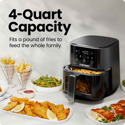 Chefman Air Fryer – 4 QT Compact Airfryer for Quick & Easy Meals, Features Hi-Fry Technology for Extra Crisp, Easy-View Window, Touch Controls with 4 Presets, Nonstick & Dishwasher Safe Basket - Black 🍁 All In One Marketplace Canada