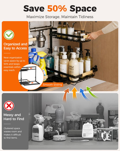 Sevenblue 2 Pack Under Sink Organizer, Height Adjustable 2 Tier Under Sink Organizer Kitchen, Multi-Purpose Storage Shelf for Kitchen Bathroom Cabinet (Black, Large) 🍁 All In One Marketplace Canada