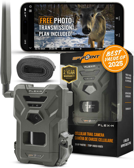SPYPOINT Flex-M Cellular Trail Camera - Best Value in Hunting Accessories, No WiFi Needed & GPS-Enabled, Hunting Night Vision, IP65 Water-Resistant, 28MP Photos, 720p Videos + Sound (Pack of 1) 🍁 All In One Marketplace Canada