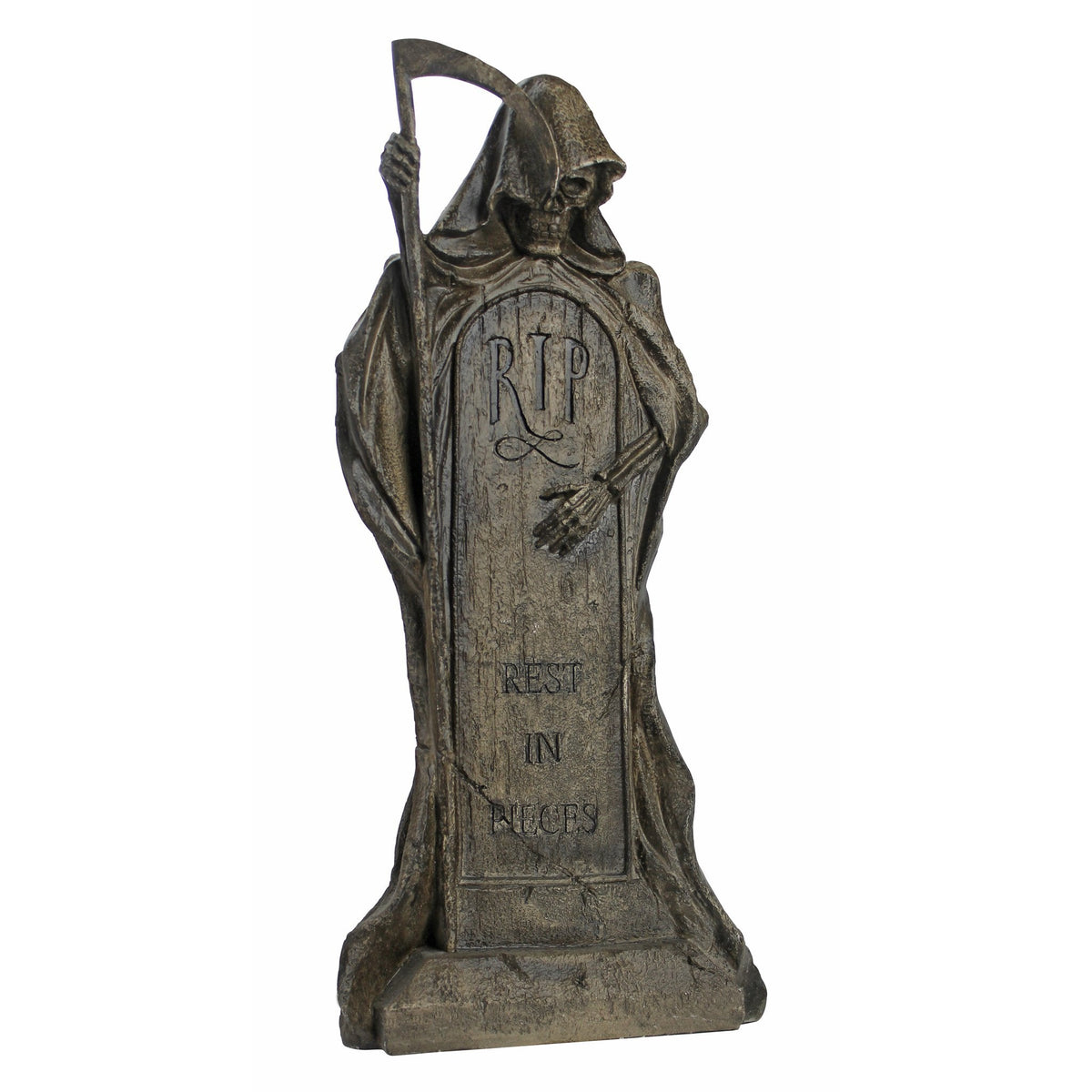 Design Toscano Rest in Pieces Grim Reaper Halloween Tombstone Gothic Decor Garden Graveyard Statue, 64 cm, Polyresin, Greystone