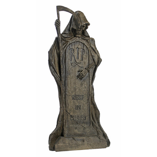 Design Toscano Rest in Pieces Grim Reaper Halloween Tombstone Gothic Decor Garden Graveyard Statue, 64 cm, Polyresin, Greystone