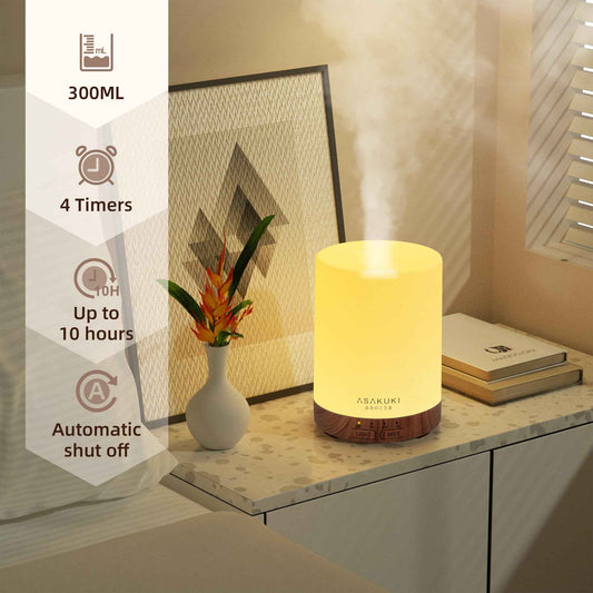 ASAKUKI 300ml Essential Oil Diffuser, Ultrasonic Aroma Diffuser for Essential Oils, Scent Diffuser, Fragrant Humidifier, 3 Timers and Auto-Off, 7 LED Light Colors for Home Office 🍁 All In One Marketplace Canada