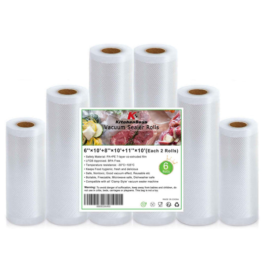 Food Vacuum Sealer Bag Rolls: KitchenBoss 6 Rolls Food Saver Bags,6 8 11 inch Sous Vide Bags Rolls with BPA Free, Commercial Grade Vac seal Bags for All Vacuum Sealer 🍁 All In One Marketplace Canada