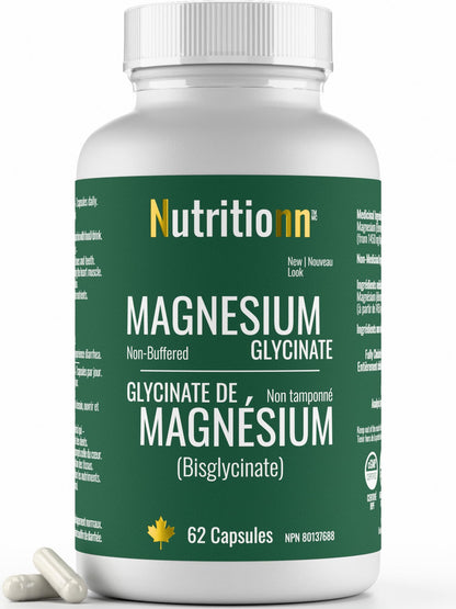 Magnesium Glycinate 200 mg Capsules (Elemental) from Non-Buffered Fully Chelated 100% Magnesium Bisglycinate - 62 Max-Capacity High-Absorption Capsules - Made in Canada - Nutritionn 🍁 All In One Marketplace Canada