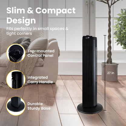 Senville 27" Standing Fan for Bedroom and Home with 60° Oscillation, 3 Speed, Compact Space-Saving Design, SENFZ10-19M 🍁 All In One Marketplace Canada