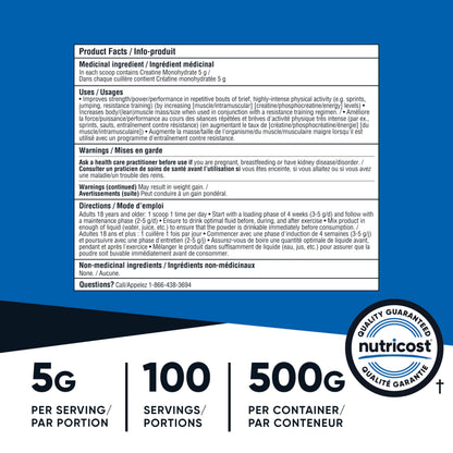 Nutricost Creatine Monohydrate Micronized Powder 500G, 5000mg Per Serv (5g) - 100 Servings, 17.9 Oz 🍁 All In One Marketplace Canada