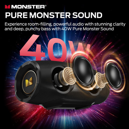Monster S380 Bluetooth Speaker, Portable Speaker with 40W Stereo Sound, Bluetooth 6.0, 20H Playtime, IPX6 Waterproof, TWS Pairing, Support AUX/TF Card, Wireless Speaker for Party, Travel, Outdoor 🍁 All In One Marketplace Canada