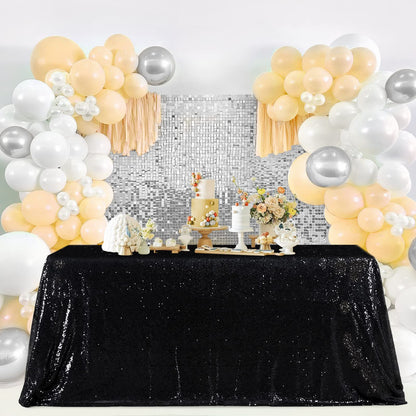 SoarDream Black Sequin Tablecloth 90x132 Inch Sequence Halloween Party Tablecloth Sequin Fabric Wedding Birthday Graduation Cake Table Decorations