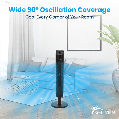 Senville 42" Oscillating Tower Fan for Bedroom, Remote, Bladeless, Quiet, 3 Modes, 7-Hour Timer, LED Display, Black 🍁 All In One Marketplace Canada