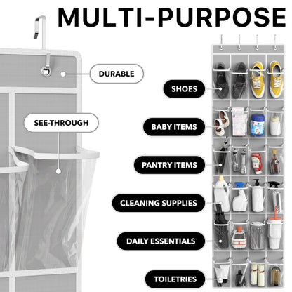 SimpleHouseware Crystal Clear Over The Door Hanging Shoe Organizer, 24 Pockets, Grey (162.6 cm H x 48.6 cm W) 🍁 All In One Marketplace Canada